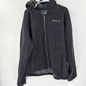 Merrell wool blend hooded jacket xl mens black charcoal gray fleece lined coat